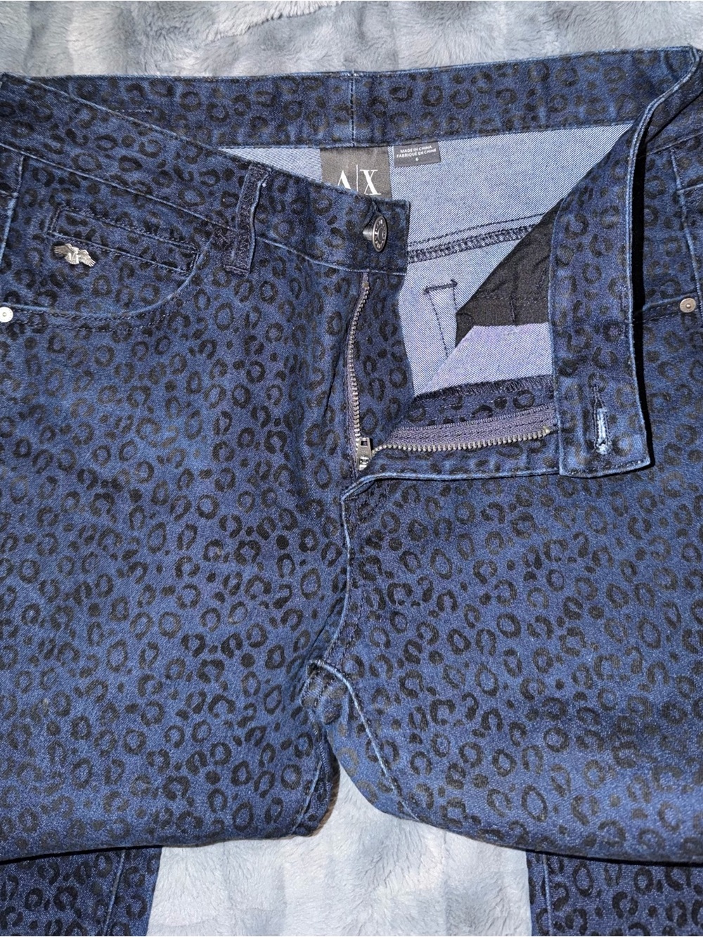 A/X Armani Exchange women’s Blue Leopard Print Jeans